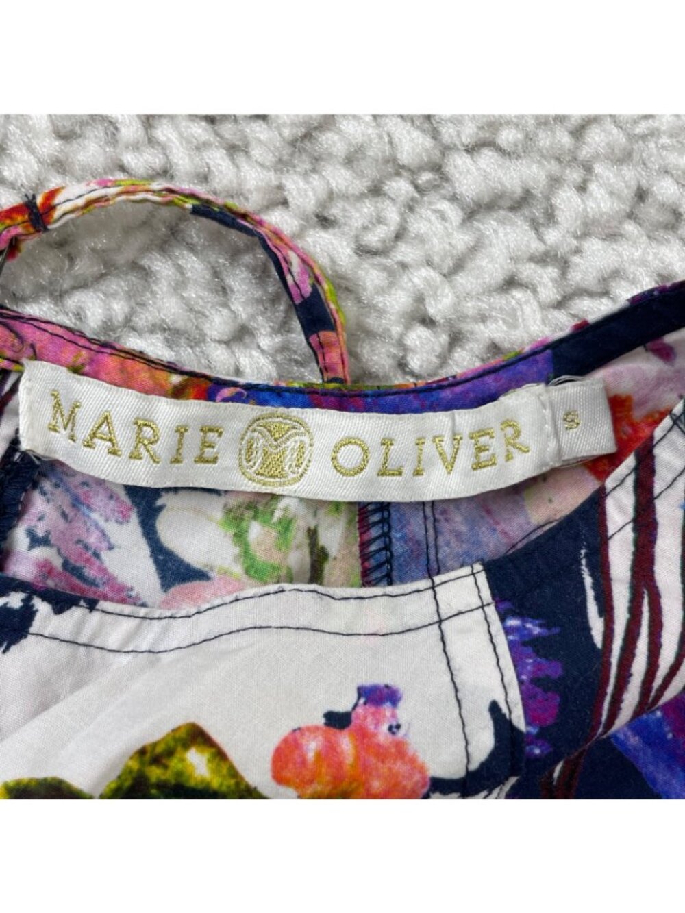 Marie Oliver Floral Green Purple Abstract Puff Sleeve Blouse Womens Small - Picture 3 of 7